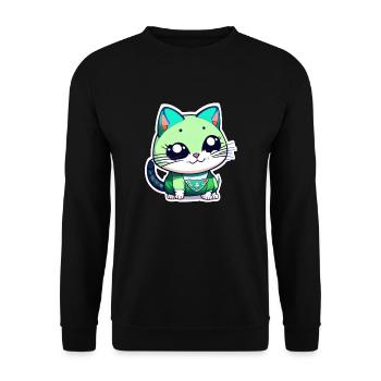 Eine süße kleine Katze Kawaii - Manga - Unisex Pullover - Schwarz - Vorne - Alina (178cm) & Michal (187cm)