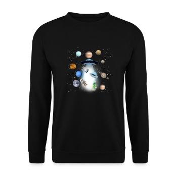 ufo,weltall,planeten,alien,astronaut,sterne - Unisex Pullover - Schwarz - Vorne - Alina (178cm) & Michal (187cm)