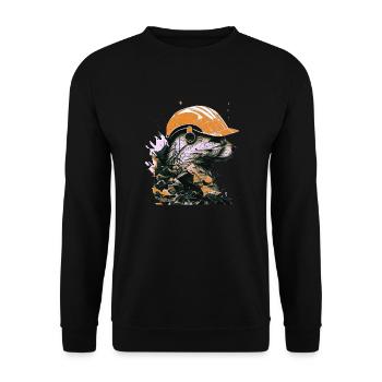 Ein Marder als Bauarbeiter mit gelbem Bauhelm - Unisex Pullover - Schwarz - Vorne - Alina (178cm) & Michal (187cm)