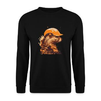 Ein Frettchen Arbeiter mit einem gelben Bauhelm - Unisex Pullover - Schwarz - Vorne - Alina (178cm) & Michal (187cm)