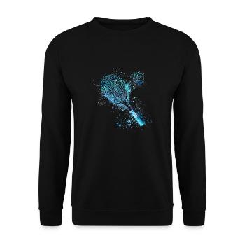 tennis,aufschlag, aquarell, tennisspieler,blau - Unisex Pullover - Schwarz - Vorne - Alina (178cm) & Michal (187cm)
