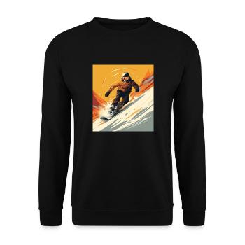 T-Shirtkunst: Snowboarder in Aktion - Unisex Pullover - Schwarz - Vorne - Alina (178cm) & Michal (187cm)