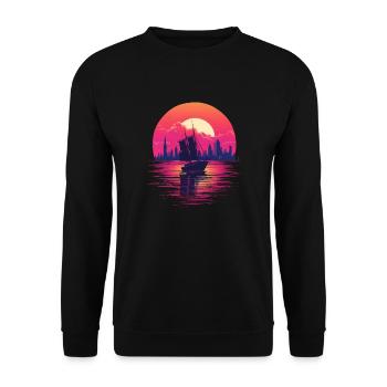 Synthwave sailing ship - Unisex Pullover - Schwarz - Vorne - Alina (178cm) & Michal (187cm)