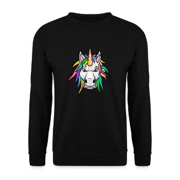 Einhorn Grimmig Böse Wütend - Unisex Pullover - Schwarz - Vorne - Alina (178cm) & Michal (187cm)