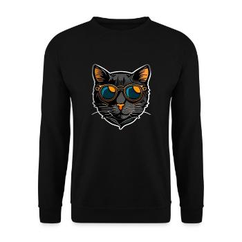 Chat hipster cool dans un look autocollant rétro - Sweat-shirt Unisexe - noir - Devant - Alina (178cm) & Michal (187cm)