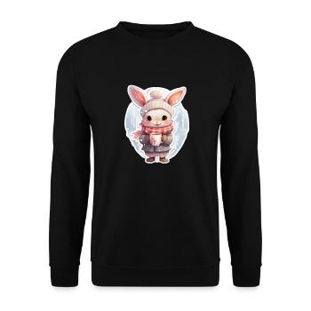 Lapin en hiver avec une tasse de cacao - Sweat-shirt Unisexe - noir - Devant - Alina (178cm) & Michal (187cm)