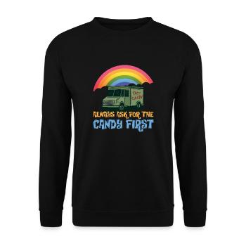 Candy First Humor T-Shirt - Unisex Pullover - Schwarz - Vorne - Alina (178cm) & Michal (187cm)