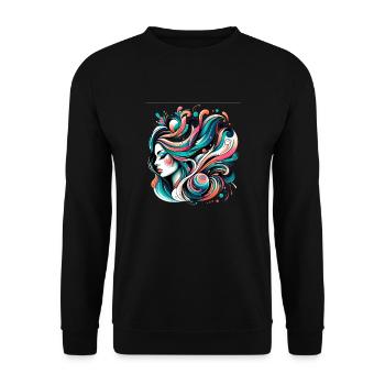 figure féminine avec des cheveux flottants - Sweat-shirt Unisexe - noir - Devant - Alina (178cm) & Michal (187cm)