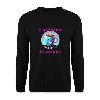 Liebevolle Kaffeetasse mit Botschaft "Koffein und Verwandtschaft" - Unisex Pullover - Schwarz - Vorne - Alina (178cm) & Michal (187cm)