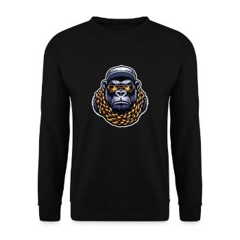 Gorilla mit Goldkette - Unisex Pullover - Schwarz - Vorne - Alina (178cm) & Michal (187cm)