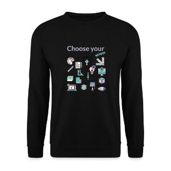 Designer, Wähle deine Waffe - Unisex Pullover - Schwarz - Vorne - Alina (178cm) & Michal (187cm)