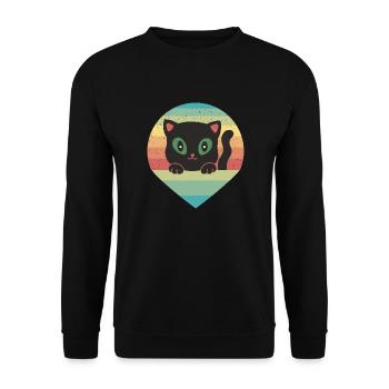 Retro Katze 80er - Unisex Pullover - Schwarz - Vorne - Alina (178cm) & Michal (187cm)