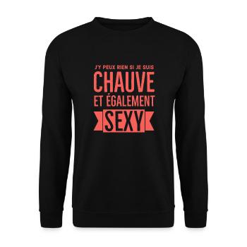 Humour homme chauve - Sweat-shirt Unisexe - noir - Devant - Alina (178cm) & Michal (187cm)