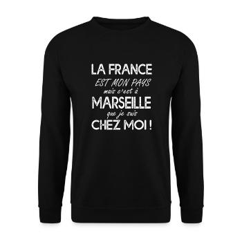 Marseille c est chez moi Humour marseillais 13 - Sweat-shirt Unisexe - noir - Devant - Alina (178cm) & Michal (187cm)