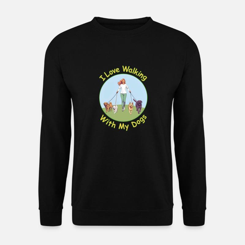 Ich liebe es, mit meinen Hunden spazieren zu gehen - Unisex Pullover - Schwarz