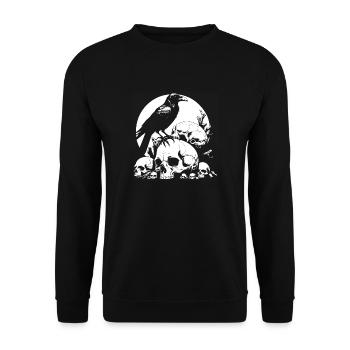 Big mystical raven sitting on sculls - Unisex Sweatshirt - black - Front - Alina (178cm) & Michal (187cm)