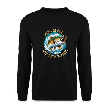 Pêcher le brochet... Mangez, dormez, répétez ! - Sweat-shirt Unisexe - noir - Devant - Alina (178cm) & Michal (187cm)
