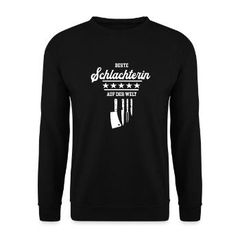 Beste Schlachterin Schlachterei Meisterin Azubi - Unisex Pullover - Schwarz - Vorne - Alina (178cm) & Michal (187cm)