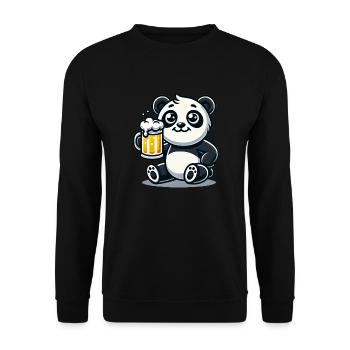 Cute Panda Drinking Beer - Unisex Pullover - Schwarz - Vorne - Alina (178cm) & Michal (187cm)