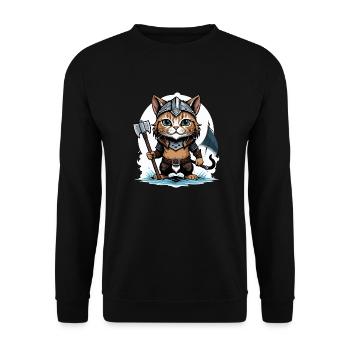 Cat Wikinger Viking Katze Geschenk Süß - Unisex Pullover - Schwarz - Vorne - Alina (178cm) & Michal (187cm)