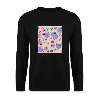Muster aus Eiscreme, Herzen und Planeten - Unisex Pullover - Schwarz - Vorne - Alina (178cm) & Michal (187cm)