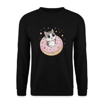 CAT IN THE DONUT - Unisex Sweatshirt - black - Front - Alina (178cm) & Michal (187cm)