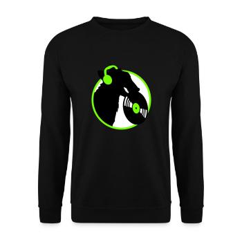 Hund DJ Musik Auflegen Club Disko Schallplatte Fun - Unisex Pullover - Schwarz - Vorne - Alina (178cm) & Michal (187cm)