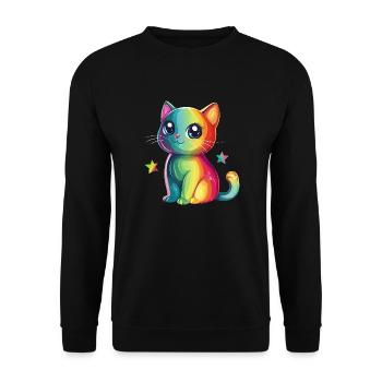 Süße Regenbogen Katze - Unisex Pullover - Schwarz - Vorne - Alina (178cm) & Michal (187cm)