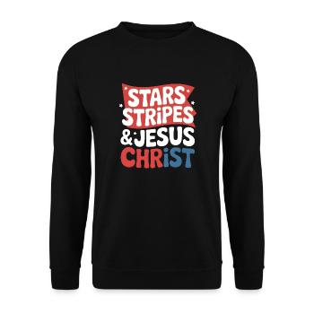 Amerikanischer Gläubiger Christ July 4th Jesus - Unisex Pullover - Schwarz - Vorne - Alina (178cm) & Michal (187cm)