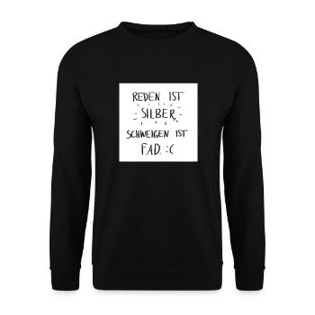 Reden ist Silber, Schweigen ist fad. - Unisex Pullover - Schwarz - Vorne - Alina (178cm) & Michal (187cm)