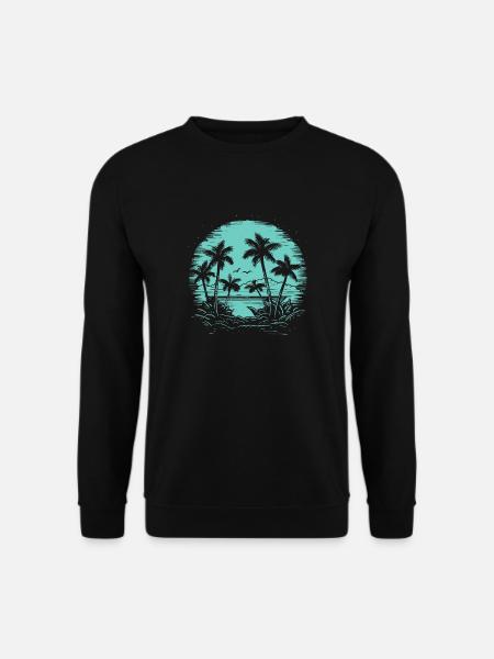 Vintage Palmen Retro Sommer Sonnenuntergang - Unisex Pullover - Schwarz