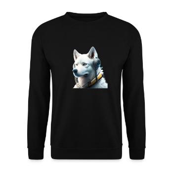 Stolzer Schäferhund mit futuristischen Kopfhörern - Unisex Pullover - Schwarz - Vorne - Alina (178cm) & Michal (187cm)