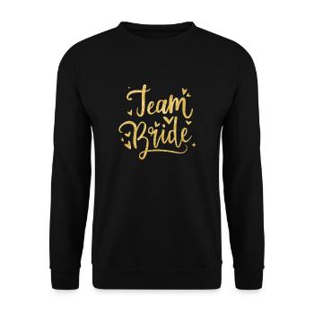 Team Bride ganz in Gold für deinen JGA - Unisex Pullover - Schwarz - Vorne - Alina (178cm) & Michal (187cm)