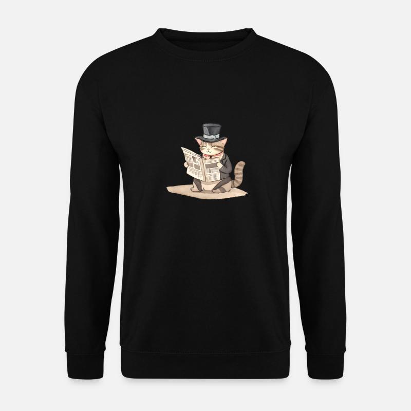 Samtpfoten-Style: Sir Flausch liest Zeitung - Unisex Pullover - Schwarz