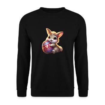 Osterhase mit Ei - Unisex Pullover - Schwarz - Vorne - Alina (178cm) & Michal (187cm)