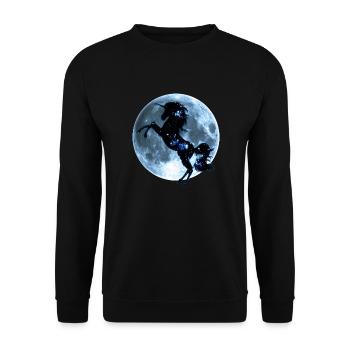 Einhorn, Vollmond , Mond, Magie, Pferd, unicorn, - Unisex Pullover - Schwarz - Vorne - Alina (178cm) & Michal (187cm)