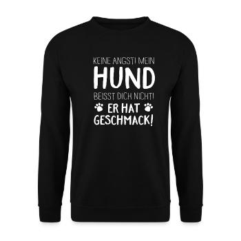 Mein Hund beisst dich nicht, er hat Geschmack - Unisex Pullover - Schwarz - Vorne - Alina (178cm) & Michal (187cm)