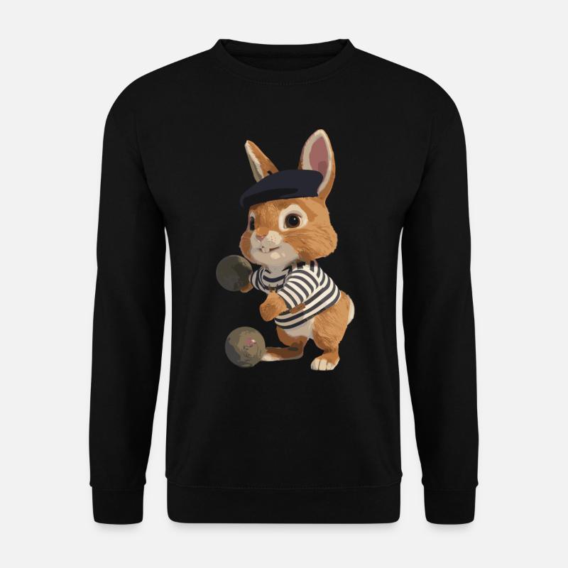 Petanque Boccia Boule Kugelspiel Hase Spielt - Unisex Pullover - Schwarz