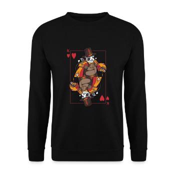 Panda Steampunk Kartenspiel Herz König Poker - Unisex Pullover - Schwarz - Vorne - Alina (178cm) & Michal (187cm)
