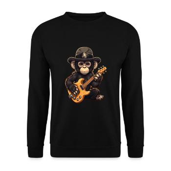 Affe Schimpanse spielt Acousitc Rock Gitarre - Unisex Pullover - Schwarz - Vorne - Alina (178cm) & Michal (187cm)