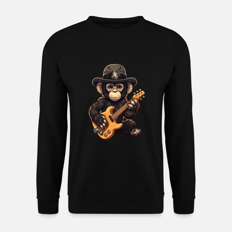 Affe Schimpanse spielt Acousitc Rock Gitarre - Unisex Pullover - Schwarz
