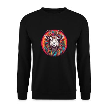 Billy goat with feather headdress and flowers - Unisex Sweatshirt - black - Front - Alina (178cm) & Michal (187cm)