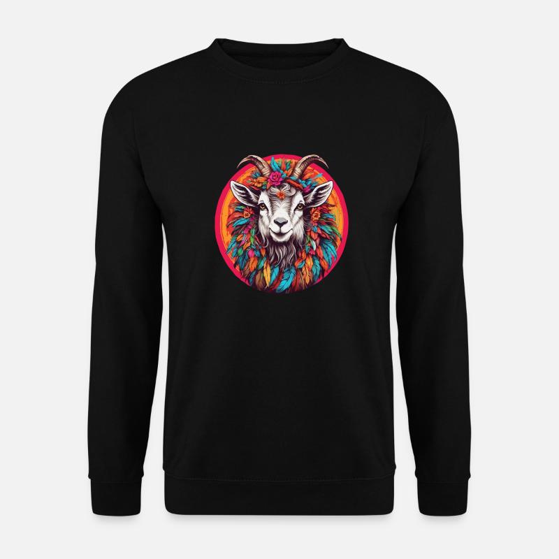 Chèvre Billy avec coiffe de plumes et fleurs - Sweat-shirt Unisexe - noir