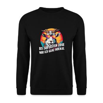 Bis zur ersten Ziege war ich ganz normal - Unisex Pullover - Schwarz - Vorne - Alina (178cm) & Michal (187cm)