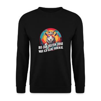 Bis zur ersten Ziege war ich ganz normal - Unisex Pullover - Schwarz - Vorne - Alina (178cm) & Michal (187cm)