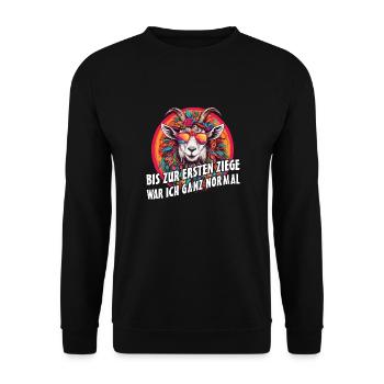 Bis zur ersten Ziege war ich ganz normal - Unisex Pullover - Schwarz - Vorne - Alina (178cm) & Michal (187cm)