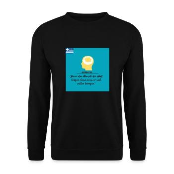 Zitat-Sokrates - Unisex Pullover - Schwarz - Vorne - Alina (178cm) & Michal (187cm)