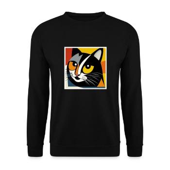 Katze als Kunst auf dem T-shirt - Unisex Pullover - Schwarz - Vorne - Alina (178cm) & Michal (187cm)