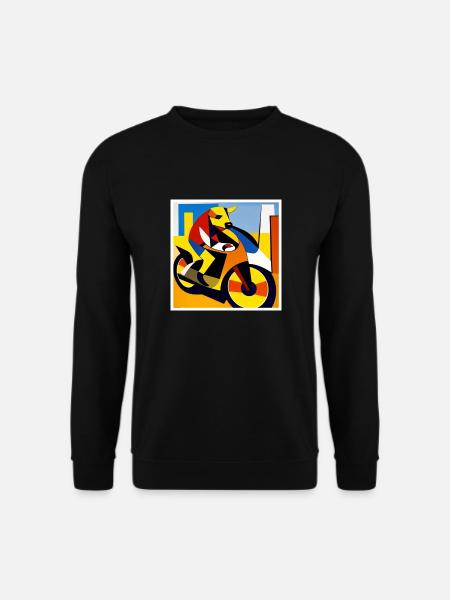 Hund auf dem Fahrrad als Kunst auf dem T-shirt - Unisex Pullover - Schwarz