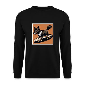 Hund fährt auf dem Skateboard als Kunst - Unisex Pullover - Schwarz - Vorne - Alina (178cm) & Michal (187cm)